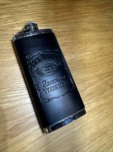 Jack Daniels Old #7 Tennessee Whiskey 5oz Stainless Leather Wrap Flask - Picture 1 of 5