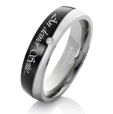 Verlobungsring Damenring mit echtem Diamant Ring aus Edelstahl Lasergravur ES21 - Bild 1 von 4