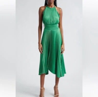 A.L.C. 10 NUEVO Vestido Renzo II Midi Plisado Verde Albahaca Kelly Elegante Vacaciones Foto 1 de 4