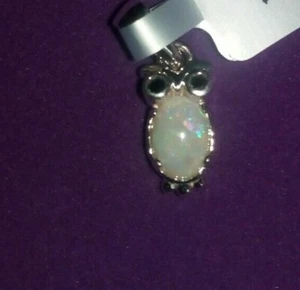 Coober Pedy Semi Black Opal & Black Spinel Sterling Silver Owl Pendant 0.53ct. - Picture 1 of 11