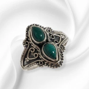 Genuine 925 Sterling Silver Women's Ring With Authentic Malachite Gemstones - Picture 1 of 4