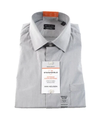 Van Heusen Mens Dress Shirt New M 15- 15.5 32/33 Gray Stripe Stain Shield - Image 1 of 4