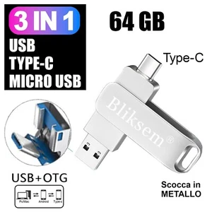 Chiavetta USB \ TYPE C \ MICRO USB, 3 in 1 USB 64 giga Pen Drive OTG TIPO C - Foto 1 di 1