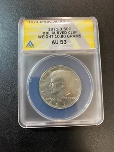 1971 D KENNEDY HALF DOLLAR ERROR ANACS AU-53 - DBL CURVED CLIP - CERTIFIED - 50C - Picture 1 of 2