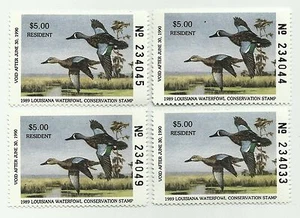 Francobollo US Louisiana WATERFOWL & CONSERVATION 1989~~4 FRANCOBOLLI - Foto 1 di 1