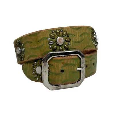 Cinturón Jeff Gallea Hecho a Mano en Cuero Los Ángeles Verde Tachonado Para Mujer Grande Foto 1 de 4