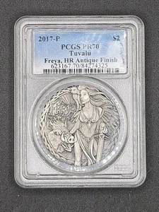 2017-P Tuvalu Freya, HR Antique Finish 2oz .999 Silver $2 | PCGS PR70 - Picture 1 of 4