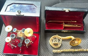 Vintage Brass Miniature Music Instruments - Drums, Trombone, Tuba - 4 Total! - Picture 1 of 5