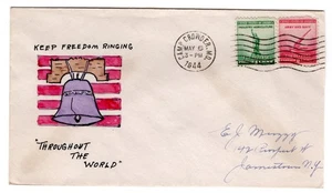 WWII Patriotic 1944 Camp Crowder MO - handbemalt "Keep Freedom Ringing" - Bild 1 von 2