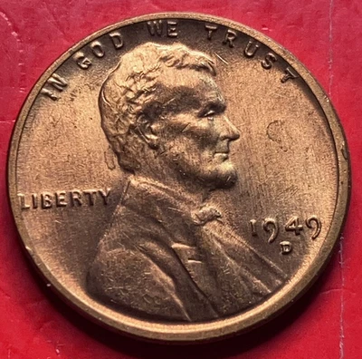 1949-D Lincoln Wheat Cent Penny GEM RED BU From an Original Bank Roll - Image 1 of 4