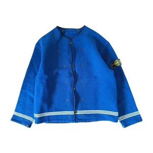 Stone Island 1980s Vintage Blue Striped Virgin Wool Collarless Liner Jacket XL - Picture 1 of 12