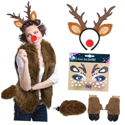 Christmas Deer Costume Accessories Reindeer Antlers Headband with Fawn Tail  - Image 1 of 4