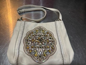 Brighton Masterpiece Anju Leather Hobo Bucket Shoulder Bag Purse Pewter Beads - Picture 1 of 14