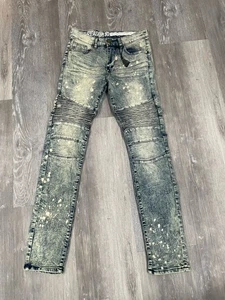 Reason Jeans Herren 30x32 Light Wash Moto Skinny Biker Denim Distressed - Bild 1 von 12