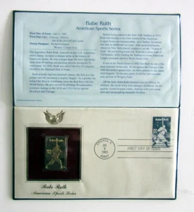 Golden Replicas of U.S. Stamps, BABE RUTH, First Day of Issue, 1983 - Picture 1 of 2