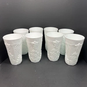 Vintage Indiana Milk Glass Glasses Harvest Grape Tumblers Set Of 8 16 Oz. - Picture 1 of 2