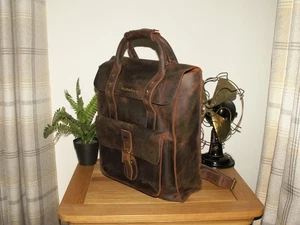 Dr. Martens Encerado Grano Completo Castaño Mochila Bolso Cuero 15"x12" 271 - Imagen 1 de 6