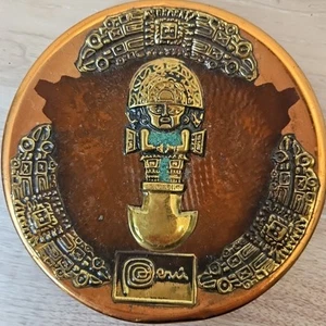 Vintage Peruvian Incan Wall Art "El Tumi" On A Copper Small Plate-Approx. 4.5 In - Picture 1 of 3