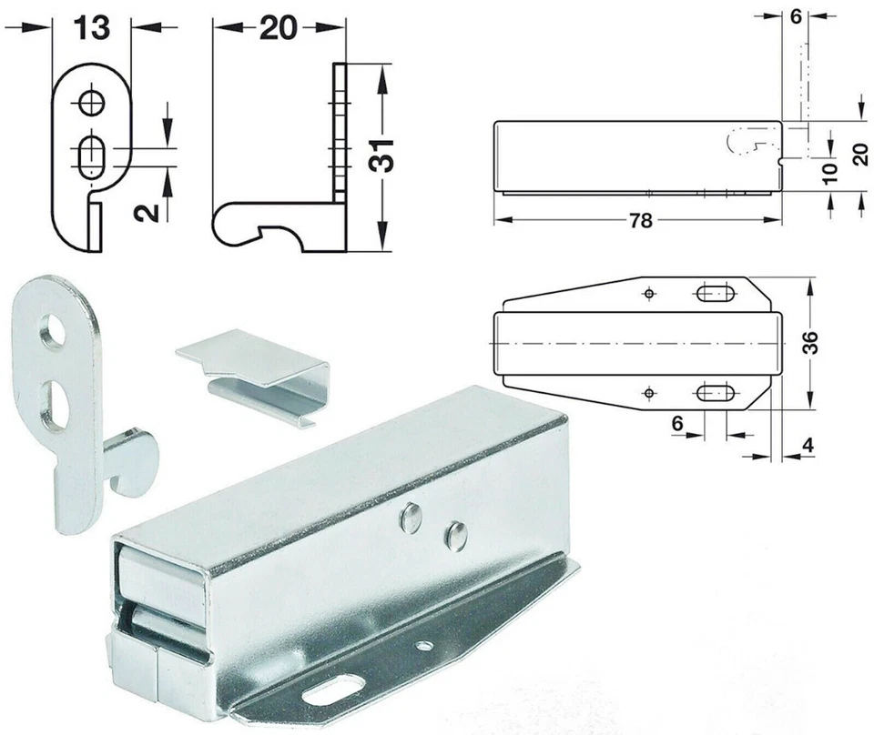 Attic/Loft Door Lock Touch Catch ~Surface Mounted~ Hatch Push Cupboard/Latch Box - Image 1 of 4