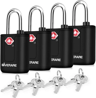 GIVERARE 4 Pack TSA Approved Travel Luggage Locks with Keys, Keyed Suitcase Black