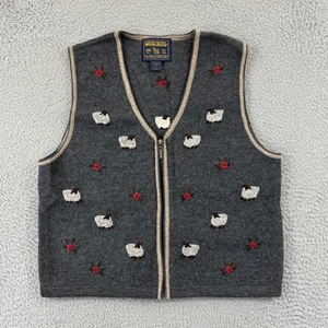 Vintage Woolrich Sweater Vest Womens Medium Gray Embroidered Sheep Zip Cottage - Picture 1 of 8