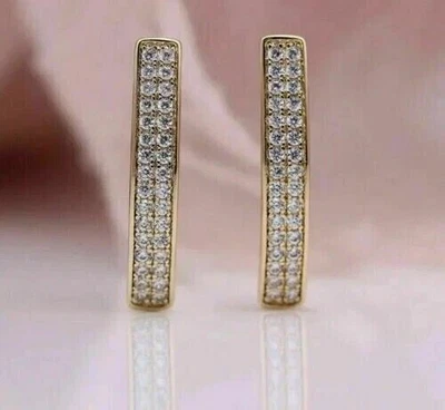 Hoop Huggies Earrings 14K Yellow Gold Plated Women Pretty Moissanite Earrings - Image 1 of 4