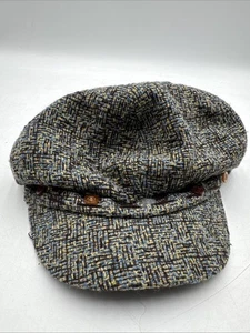 LEI Zeitungsjungenmütze blau braun Tweed Zierknöpfe - Bild 1 von 5