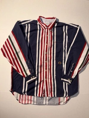 De Colección Merona Crest Logo Años 90 Multicolor Rayas Abotonadas Manga Larga Grande Foto 1 de 4