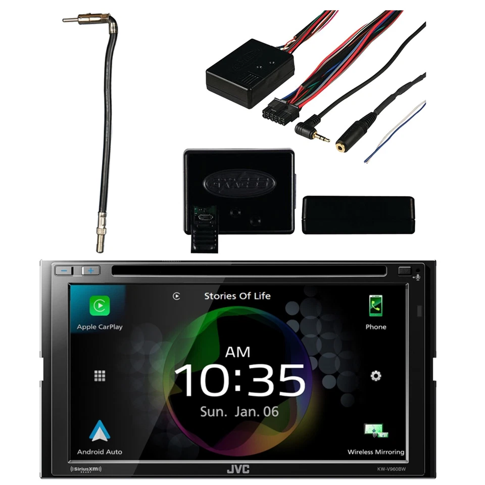 JVC KW-V960BW Double DIN DVD Receiver, Antenna Adapter, Steering Wheel Control - Image 1 of 4