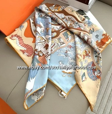 Sallys Heavy 18 Momme Twill Silk Wrap Scarf Horse Print Double Face Shawl 35" - Image 1 of 4