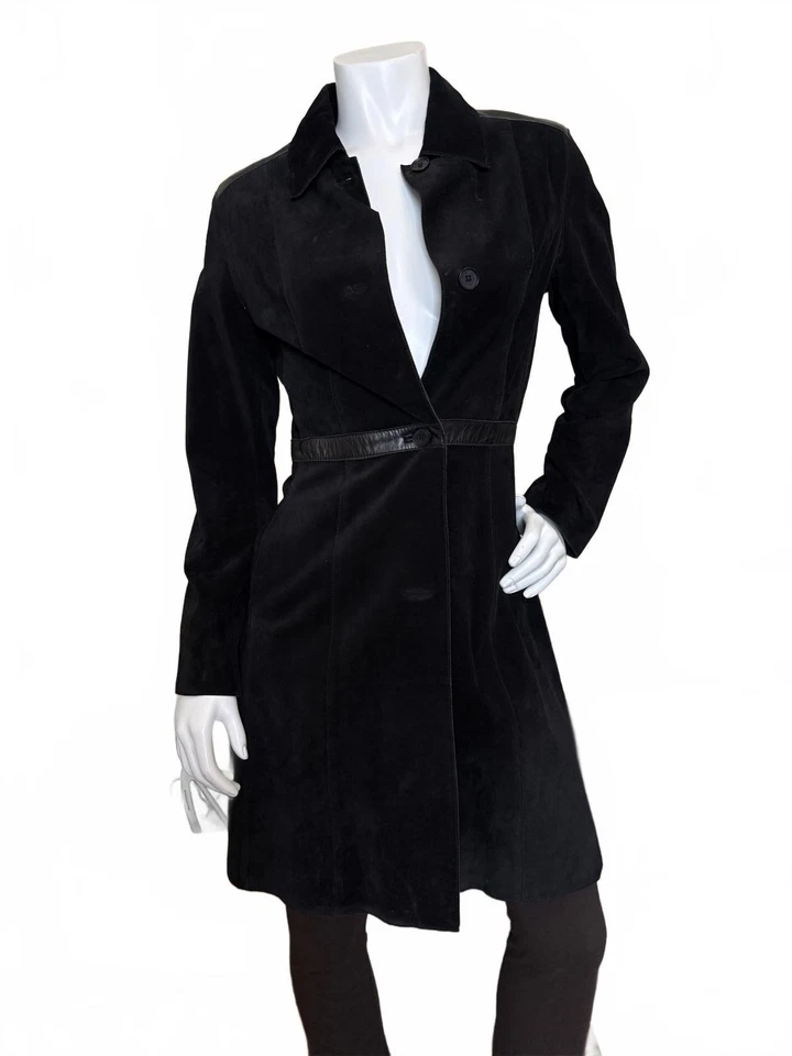 Casaco longo Andrew Marc New York camurça tamanho P – acabamento em couro preto - Imagem 1 de 4