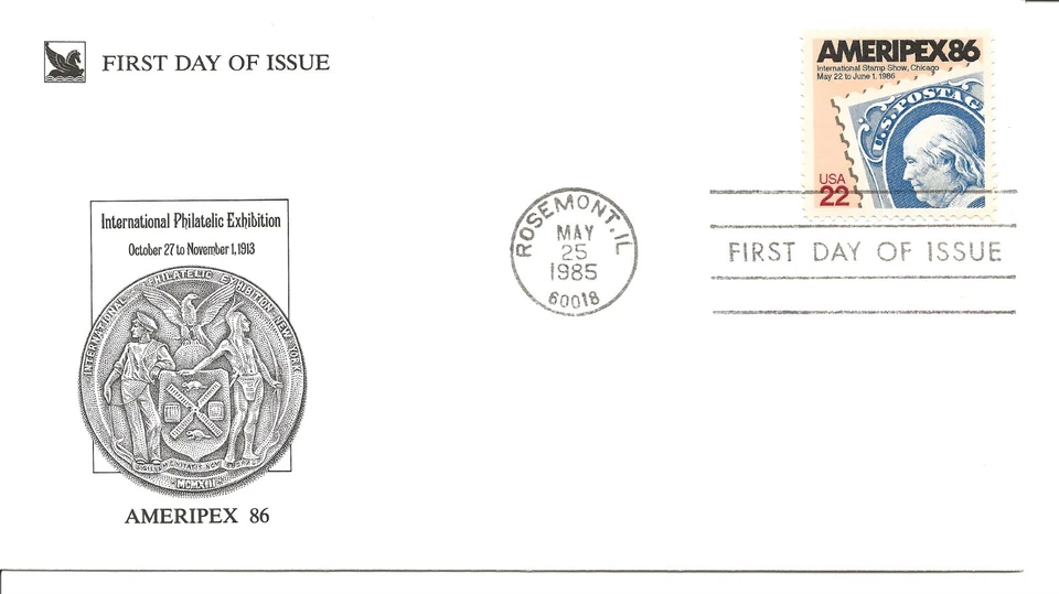 US Scott #2145, First Day Cover 5/25/85 Rosemont Single Ameripex - Image 1 of 1