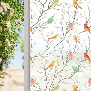 Colorful Bird Frosted White Window Film Static Cling Privacy Glass Decal Sticker - Picture 1 of 10