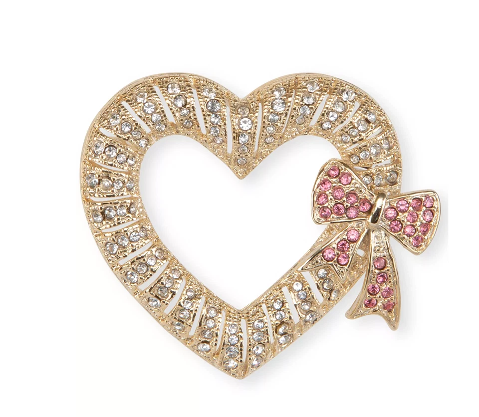 Holiday Lane Gold-Tone Pave Heart & Bow Pin