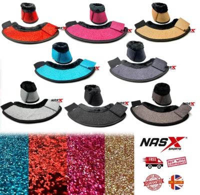 NASX SPORTS® Glitzer Pferd Glockenstiefel Kunstfell gepolstert Doppelschloss Verschluss Pony Full COB UK