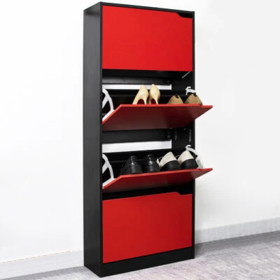Scarpiera 4 Ante Ripiani Doppia Profondità Porta Scarpe Rosso e Nero 63x24x150cm - Immagine 1 di 4