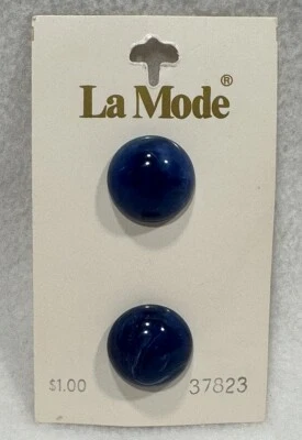 2x Vintage 60s 70s 80s La Mode Blue Buttons #37823 - 3/4" (19mm) Washable - Image 1 of 3