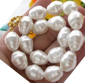 LARGE FASHION 20MM SOUTH SEA WHITE BAROQUE SHELL PEARL NECKLACE 18-36" AAA - Picture 1 of 12