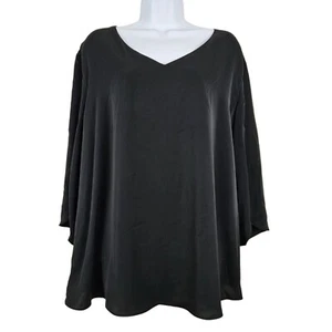 Black Taohuadao Womens 3XL V-Neck 3/4 Sleeve Loose Fit Tunic Blouse Casual - Picture 1 of 6