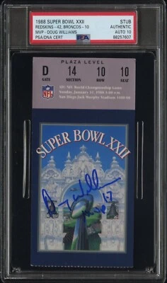 Doug Williams SIGNED Super Bowl XXII 22 Ticket SB XXII MVP PSA 10 AUTOGRAPH - Image 1 of 2