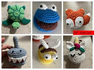 Crochet Pattern amigurumi ~ Macaron Animals Turtle Bee Monster Shark Fox Unicorn