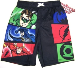 Justice League Little Boys UV 50 Swim Trunks NWT Size 4   Black  w /Drawstring  - Picture 1 of 2