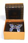 Nib Signed Monet Silvertone Blue Rhinestone Butterfly Shape Pin Brooch