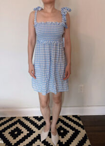 REFORMATION Dawson Dress Baby Blue Gingham Size L Orig. $198 NWT