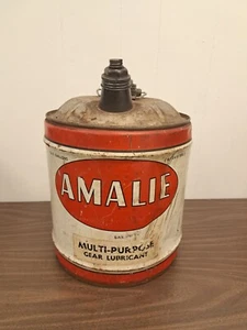 Vtg Amalie 5 Gallon Gear Lubricant Can w Narrow Bail Handle Wooden Grip Display - Picture 1 of 8