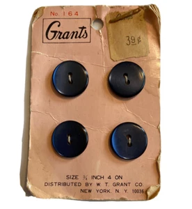 Vintage 1970s W. T. Grant Co. 3/4inch buttons (4) No. 164 Indigo Blue Never Used - Picture 1 of 2