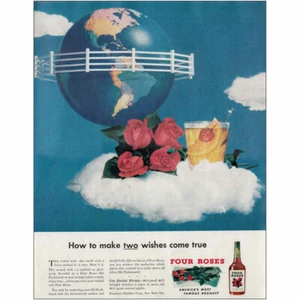 1947 Four Roses Whiskey: Two Wishes Come True Vintage Print Ad - Picture 1 of 1