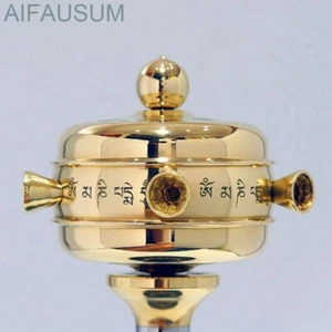 7.5" 19cm Copper Customized Microfilm Sutra Hand turn Wind Mandala Prayer wheel - Picture 1 of 10