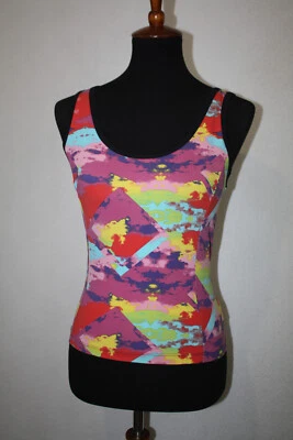 Bebe Sport Sz M Colorful Art Print Strappy Tank Top Built in Bra - Imagem 1 de 4