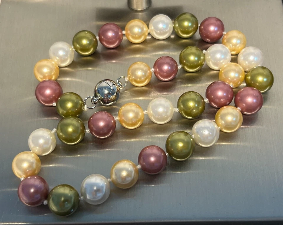 Muschelkernperlen Collier Kette multi Länge 50 cm ! Magnet ! Perlen 12 mm 120 - Bild 1 von 1